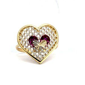 14k REAL GOLD halo ring and Tri - heart cut CZ Size 7.5